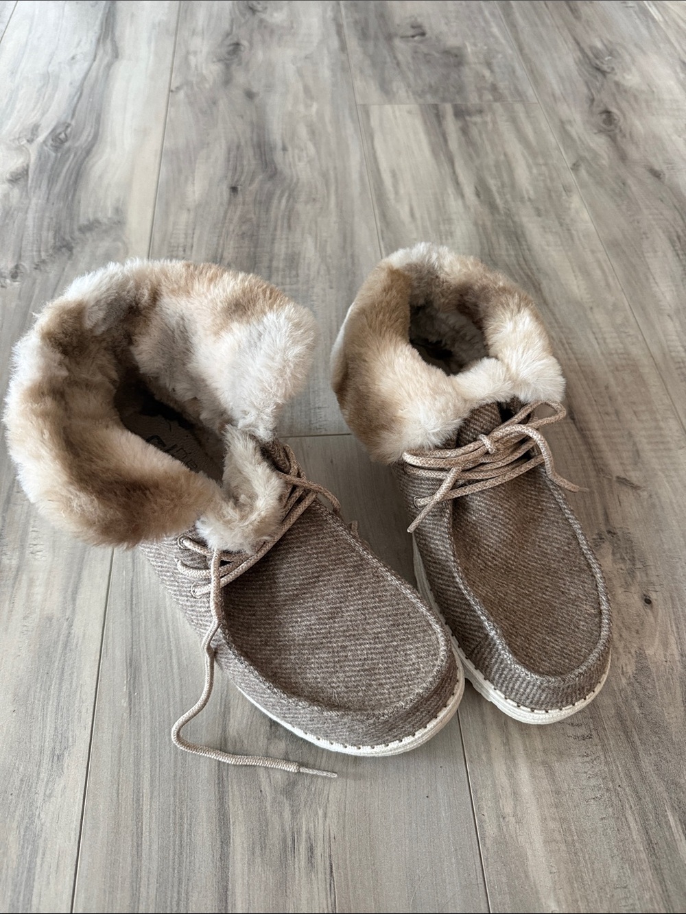 Hey Dude Taupe Faux-Fur Lined Lace-Up Sneakers - Picture 4 of 6